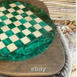 Plateaux de table d'échecs en marbre vert semi-précieux, mosaïque de malachite art déco cadeau