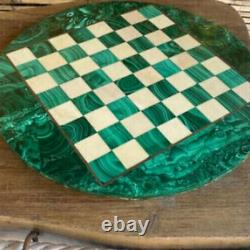 Plateaux de table d'échecs en marbre vert semi-précieux, mosaïque de malachite art déco cadeau