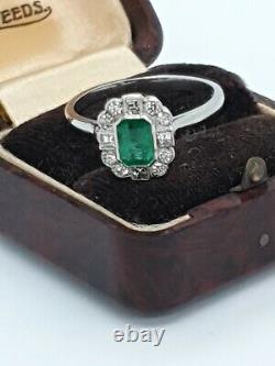 Platinum Emerald & Diamond Ring Art Déco Style Taille O