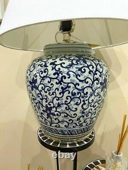 Ralph Lauren Home Pot À Gingembre De Porcelaine Floral Lampe Grande Main Rare Peinte À La Main Mw3