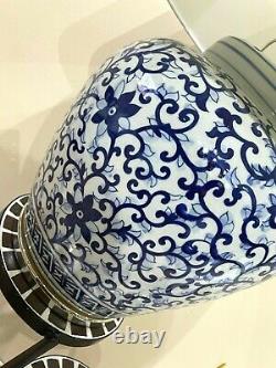 Ralph Lauren Home Pot À Gingembre De Porcelaine Floral Lampe Grande Main Rare Peinte À La Main Mw3