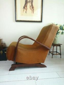 Rare Bentwood Banana Armchair Rocking Chair 1930's Halabala Art Déco Style