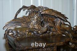 Rare Chinese Export Dragons Phoenix Oiseaux D'écriture Table Bureau Et Chaise Assortie