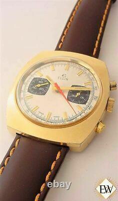 Rénové Vintage 1970 Chronographe Elgin Valjoux 7733 Gold Plate Panda Watch