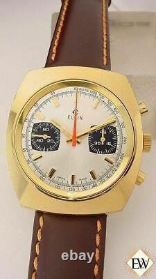 Rénové Vintage 1970 Chronographe Elgin Valjoux 7733 Gold Plate Panda Watch