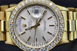 Rolex Day-date Président Or Jaune 18 Carats Personnalisé Diamond Watch Bezel 36mm
