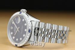 Rolex Mens Datejust De Diamants En Or Blanc Saphir Et Acier Cadran Bleu