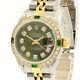 Rolex Oyster Perpetual 18k & Steel Datejust 26mm Green Mop Dial Diamond Watch