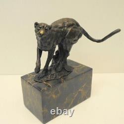 Statue Cheetah Wildlife Art Déco Style Art Nouveau Bronze Signé Sculpture