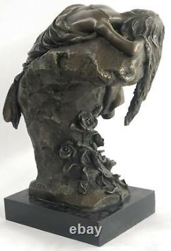 Statue sculpture de style Art Déco, nymphe sexy, style Art nouveau en bronze signé Deco