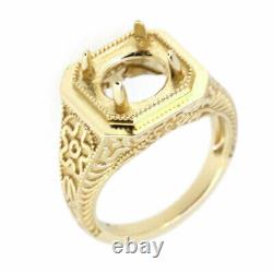 Style Art Déco 10k Or Jaune Semi-monter Ring Setting Rd 8,7x 8,7 X 5,6