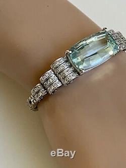Style Art Déco 21ct Énorme Aigue-marine Et Diamant Bracelet Avec 16860 $ Évaluation