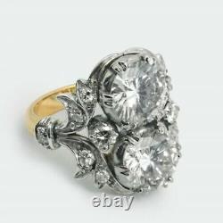Style Art Déco Bague de fiançailles en argent bicolore avec diamant rond de laboratoire de 4,50 carats