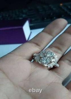 Style Art Déco Bague de fiançailles en argent bicolore avec diamant rond de laboratoire de 4,50 carats