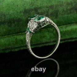 Style Art Déco Bague de mariage en argent 925 avec deux pierres précieuses émeraude et diamant de laboratoire