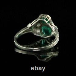 Style Art Déco Bague de mariage en argent 925 avec deux pierres précieuses émeraude et diamant de laboratoire