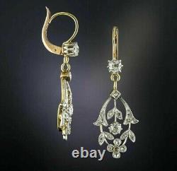 Style Art Deco Boucles d'oreilles pendantes en moissanite réelle de 2 carats plaquées or bicolore 14 carats