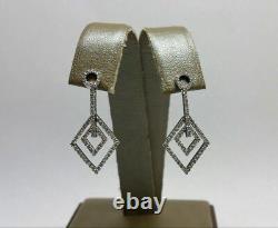 Style Art Déco Boucles d'oreilles pendantes en or blanc massif 14 carats et diamants naturels taillés en rond