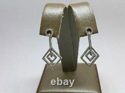 Style Art Déco Boucles d'oreilles pendantes en or blanc massif 14 carats et diamants naturels taillés en rond