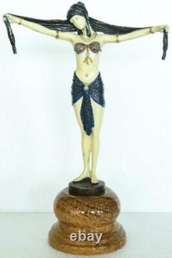 Style Art Déco Bronze Lady'scarf Danseur' Signé Dh Chiparus Peint À La Main