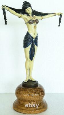 Style Art Déco Bronze Lady'scarf Danseur' Signé Dh Chiparus Peint À La Main