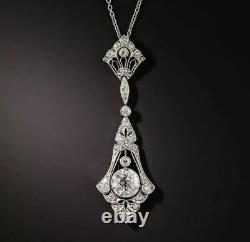 Style Art Déco Européen Pendentif de mariage en argent 925 avec diamant simulé taillé rond