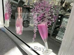 Superbe Champagne Rose Art Paillettes 3d Avec Des Flûtes De Champagne En Cadre Miroir
