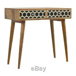 Table Bureau / Console En Bois Massif De Style Art Déco Avec Incrustations En Os Noir Et Blanc
