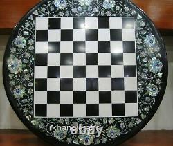 Table Ronde D'échecs En Marbre De 24 Pouces Table Centrale D'incrustation Avec Travail En Pierre Brillant