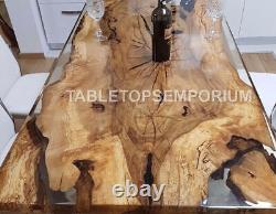 Table à manger en résine époxy transparente en bois de noyer sur mesure mobilier fait main déco