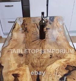 Table à manger en résine époxy transparente en bois de noyer sur mesure mobilier fait main déco