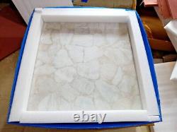 Table basse carrée en quartz blanc de 12 pouces faite à la main, art de luxe en cristal pour le jardin