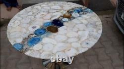 Table basse de canapé centrale en agate blanche, table de luxe, table de salon de crémaillère