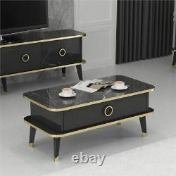 Table basse design en marbre noir et or