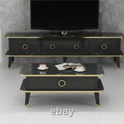 Table basse design en marbre noir et or