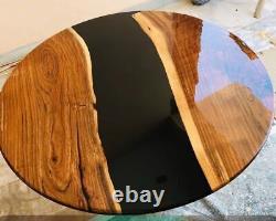 Table basse en époxy fait main, forme ronde, personnalisée, dessus en résine de rivière en bois décoratif