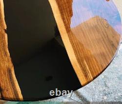 Table basse en époxy fait main, forme ronde, personnalisée, dessus en résine de rivière en bois décoratif