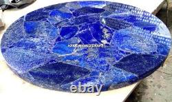 Table basse en marbre avec incrustation de pierre de lapis-lazuli, art artisanal pour la décoration intérieure H4752