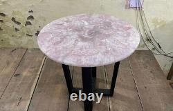 Table basse ronde en quartz rose, dessus central, meuble fait main, décoration de salon