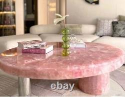 Table basse ronde en quartz rose, meubles en cristal de quartz, décor de maison en pierre naturelle