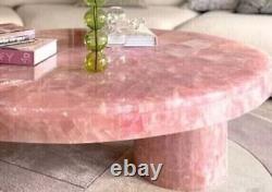 Table basse ronde en quartz rose, meubles en cristal de quartz, décor de maison en pierre naturelle