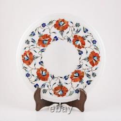 Table d'appoint en marbre de 12 côtés avec incrustations florales en marqueterie et cornaline décorative W677