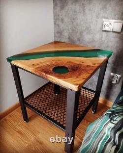 Table d'appoint en résine époxy verte pour bureau, comptoir, meuble de bureau, table de chevet, décoration