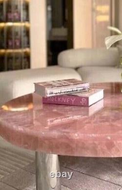 Table de café ronde en quartz rose Mobilier en cristal de quartz Décoration intérieure en pierre naturelle
