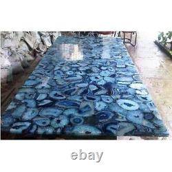 Table de canapé en marbre de forme carrée avec dessus de table en résine en pierre d'agate bleue en art de table basse