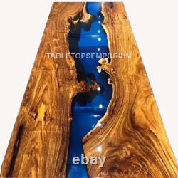 Table de conférence en époxy bleu, dessus de table en bois d'acacia époxy, décoration de bureau en résine époxy.