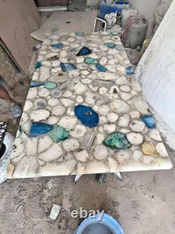 Table de salle à manger en agate blanche naturelle pour comptoir Décorations de meubles de pendaison de crémaillère