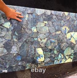 Table de salle à manger en pierre précieuse de labradorite naturelle - Décoration de meubles de restaurant de luxe