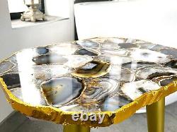 Table en pierre semi-précieuse agate bleue / noire, contemporaine / designer / luxe