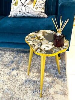 Table en pierre semi-précieuse agate bleue / noire, contemporaine / designer / luxe
